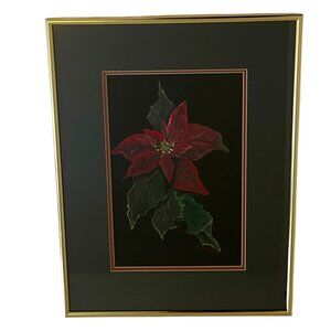 Vintage Original Watercolor Poinsettia‎ Painting Signed Bev Koger Framed 18x14